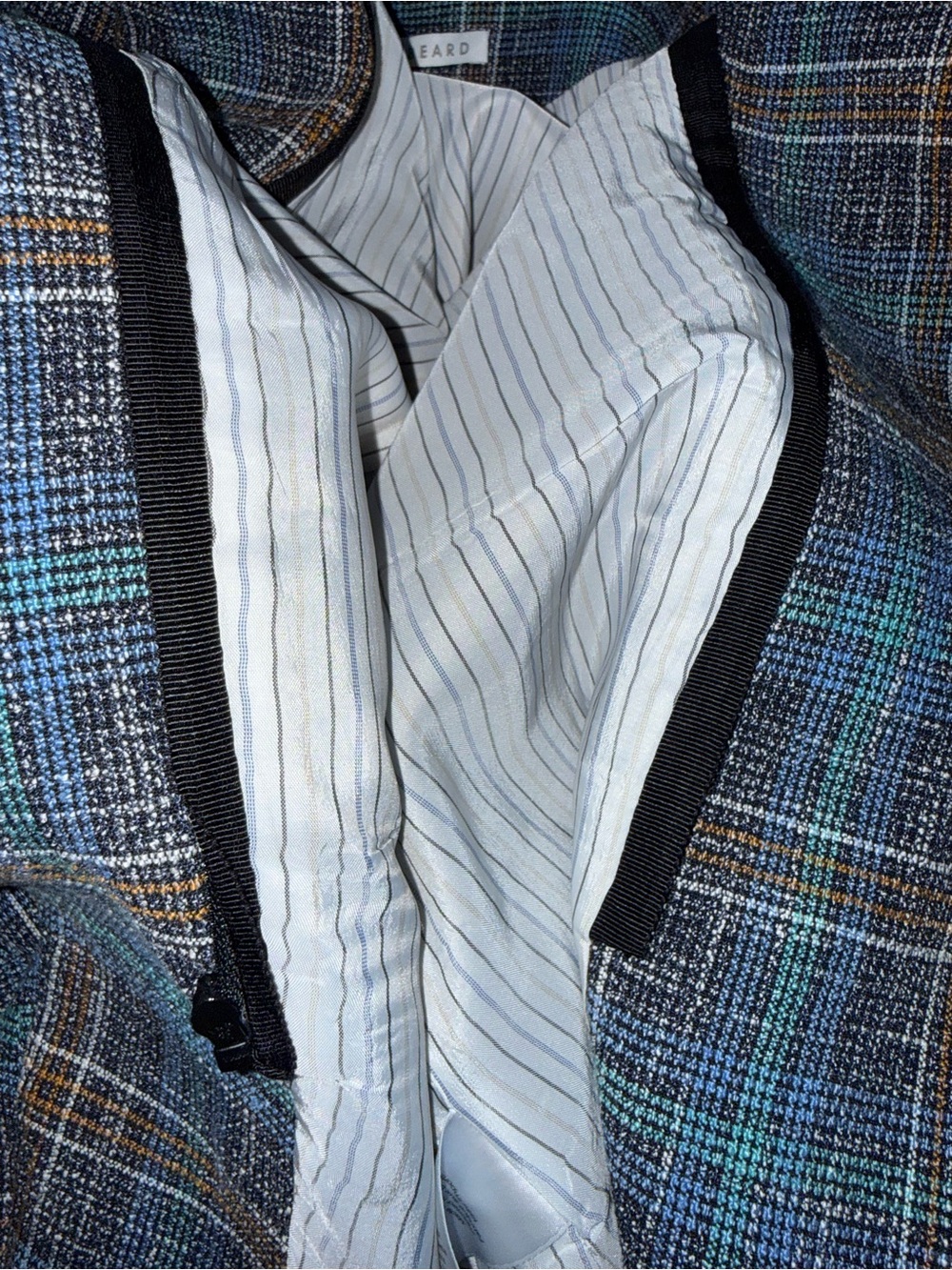 VERONICA BEARD Dickey Blue Plaid MARTEL Ruched Slv Cotton Linen Blazer Jacket 8 - Picture 15 of 16